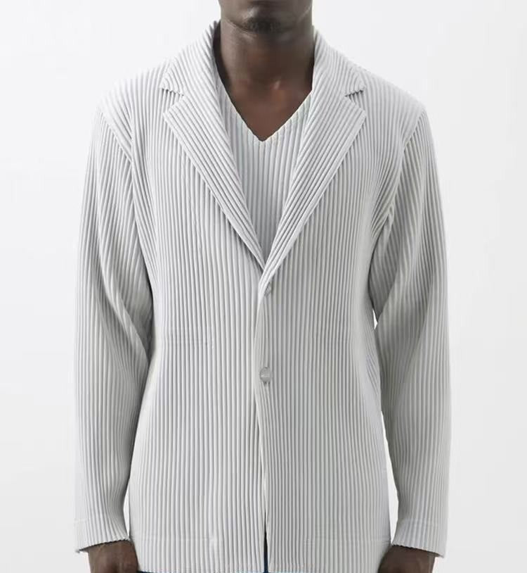 Miyake New 2025 Spring Suit Long Sleeve Pleated Pleated Men's Jacket Lapel Pleated Solid Color Fashion Loose Plisse Casual Top