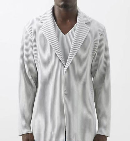 Miyake New 2025 Spring Suit Long Sleeve Pleated Pleated Men's Jacket Lapel Pleated Solid Color Fashion Loose Plisse Casual Top