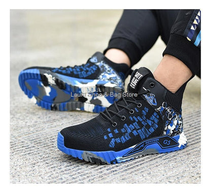 Botas de segurança de cano alto masculinas, bico de aço, sapatos de trabalho masculinos e femininos, botas de segurança anti-impacto, indestrutíveis, respiráveis