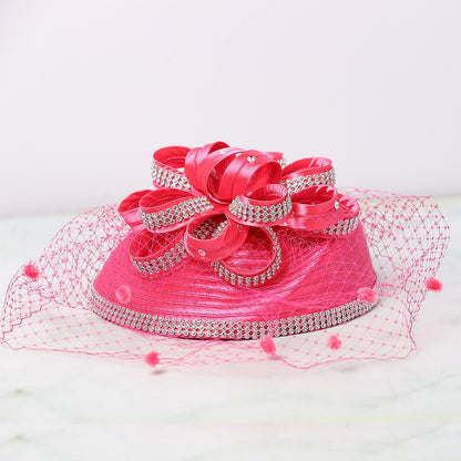 FS Red Wedding Fascinators Pillbox Hats para Mulheres com Véu de Flores Chapéu para Igreja Kentucky Derby Boné Cocktail Tea Party Chapéu de Cabeça