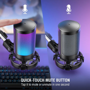 Kit de microfone FIFINE USB para jogos para PC, PS4/5, conjunto de microfone condensador cardioide com botão mudo/RGB/suporte de braço, para streaming de vídeo - A6T
