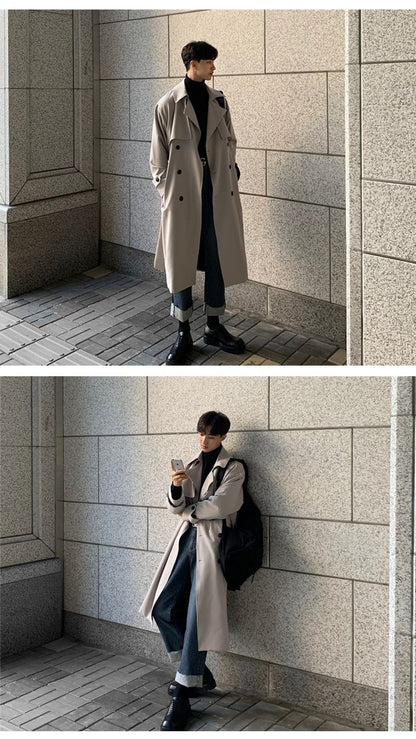 Trench coat Brand New Spring Trench Korean Men's Fashion Overcoat Male Long Windbreaker Streetwear Men Coat Outer Wear Clothing