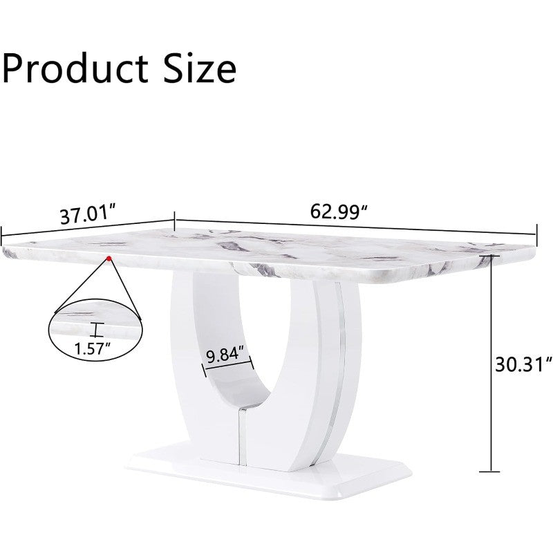 63" Modern Dining Table for 6, Scratch & Heat Resistant Faux Marble, White