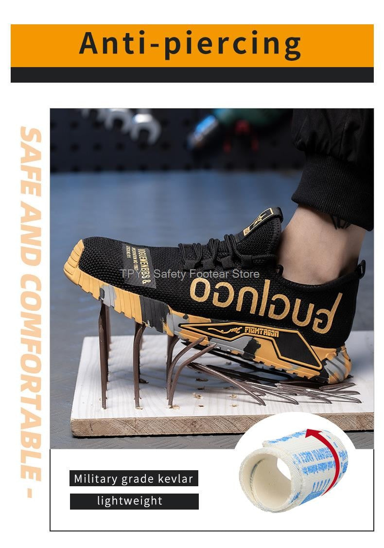 Sapatos de Segurança Leves com Biqueira de Aço Masculinos Antiperfuração Sapatos de Trabalho Masculinos Respiráveis Sapatos Industriais Botas de Segurança de Trabalho Indestrutíveis