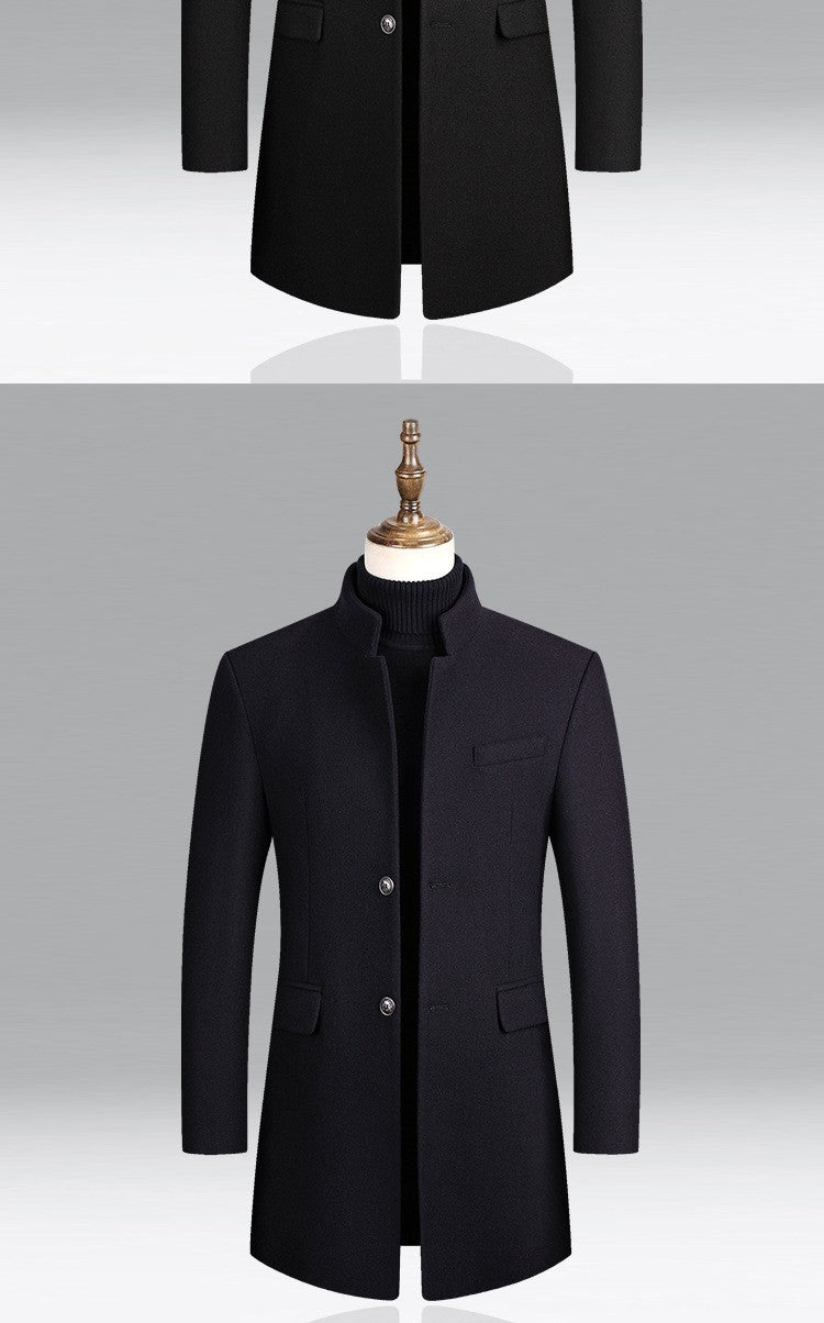 BROWON Brand Business Casual Trench Coat Men Chinese Style Solid Color Winter Coat Men 2025 Autumn and Winter Wool Coat for Men