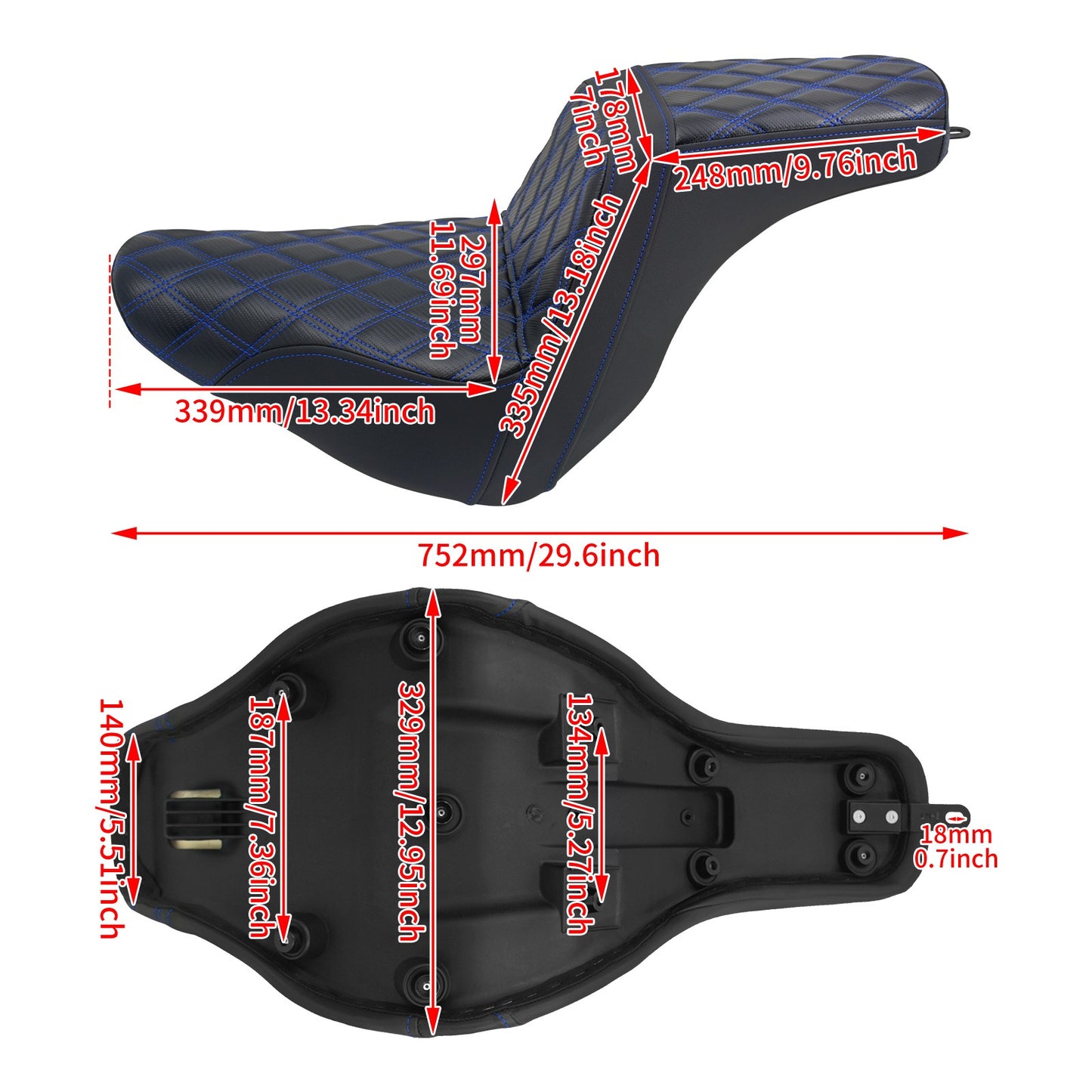 Banco Duplo de Moto para Piloto e Garupa Almofada Dianteira Traseira para Harley Softail Sport Glide FLSB Low Rider FXLR FXLRS 2018 em Diante