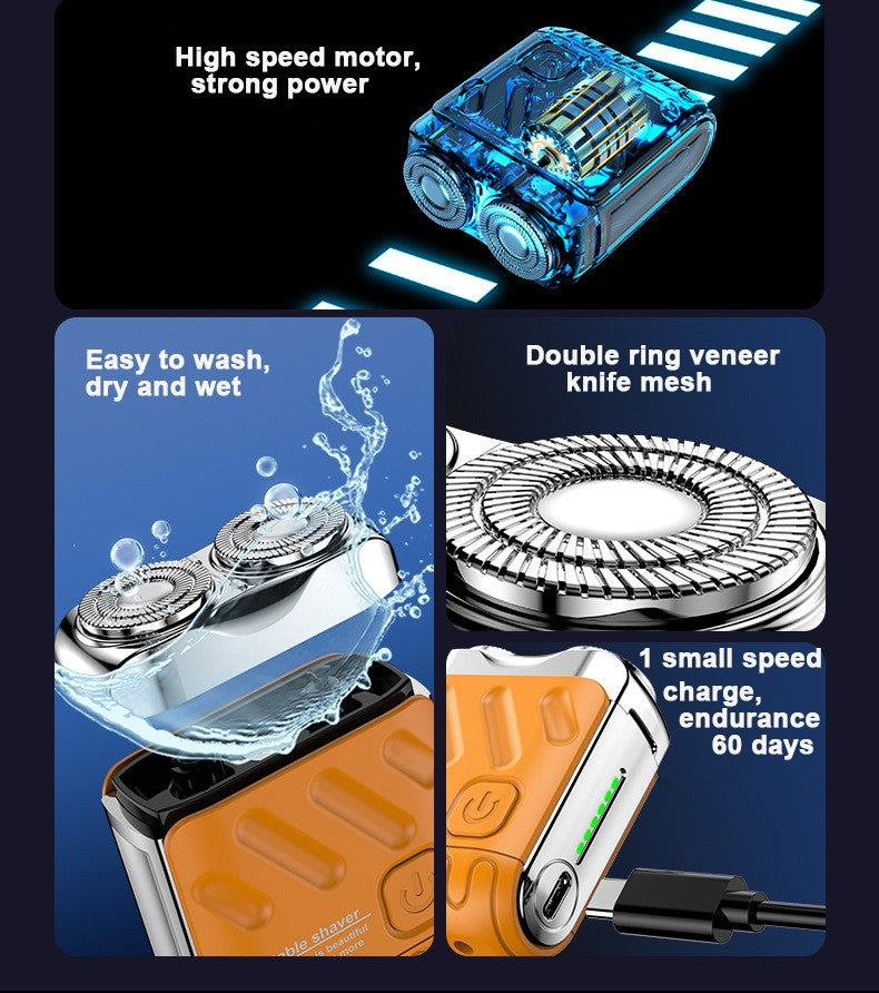 Mini Shaver On-The-Go, Portable Electric Shaver for Men, Dry Shave, USB-C?IPX7 Waterproof Easy Cleaning, Battery Indicator