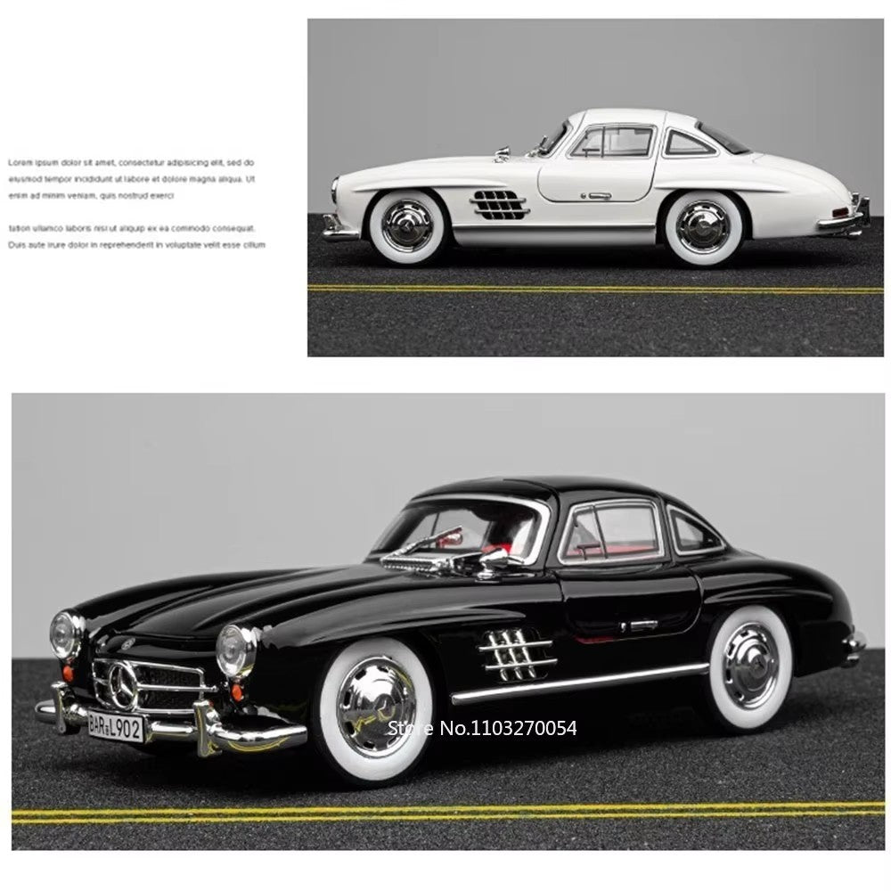 1:24 300SL W140 Carro de Brinquedo Modelo de Liga Fundido com Luz e Som, Carroceria Aberta, Modelos em Miniatura, Brinquedos Clássicos de Presente para Meninos