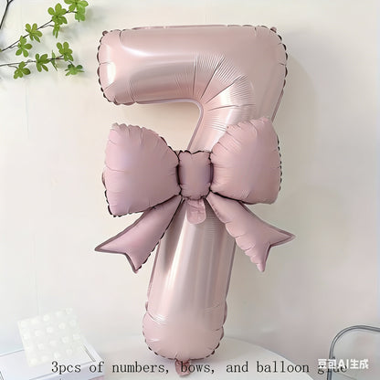32 Inch Pink Number 0-9 Foil Balloon with Bow – Ideal for Girls Wedding Birthday Party Decorations