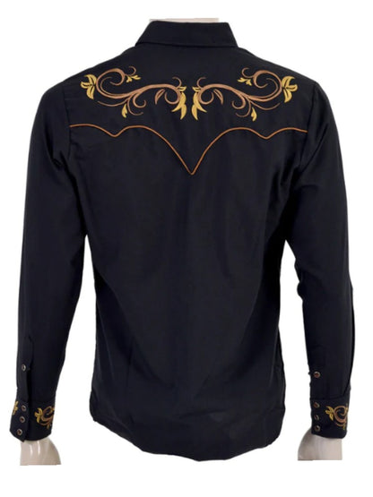 Men's Fashion Print Shirt Western Cowboy Style Long Sleeve Lapel Collar Single Breasted Shirt Casual Shirt Top