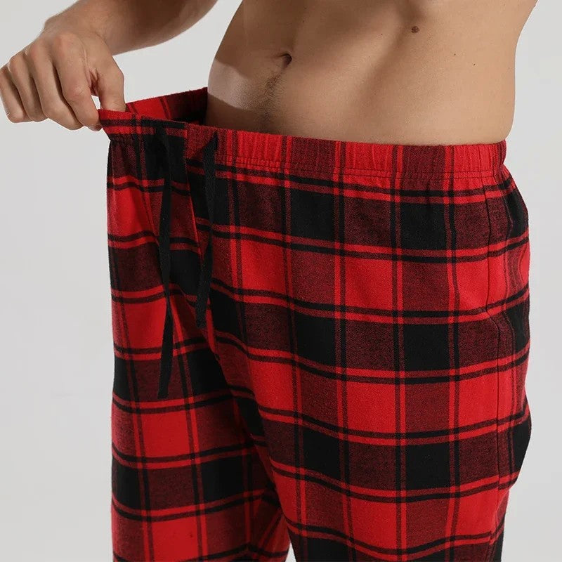 Fashionable casual plaid red plaid pajama pants new men's plaid pajamas soft and comfortable elastic waistband slacks
