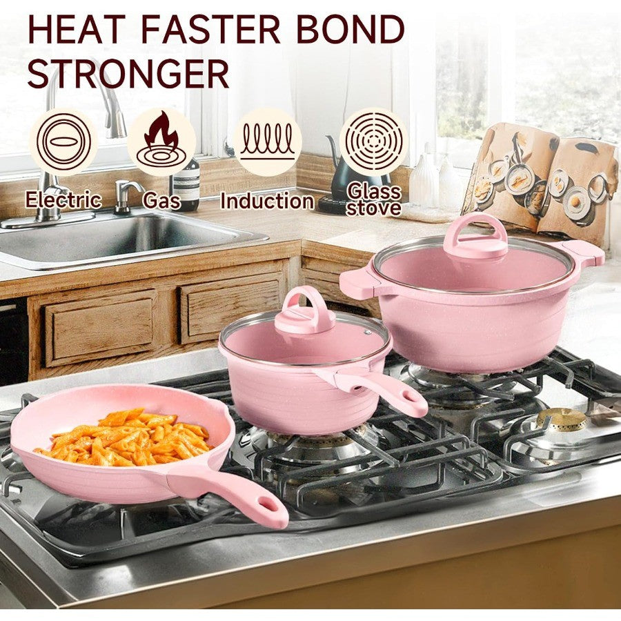 Panelas e Frigideiras Rosa Antiaderente Conjunto de Utensílios de Cozinha Saudáveis de 23 Peças Conjunto de Cozinha por Indução Frigideiras Rosa Panelas de Molho Refogados e