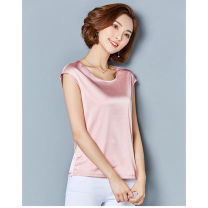 Sexy Silk vest women sleeveless top summer Solid color blouse shirt plus size S-4XL