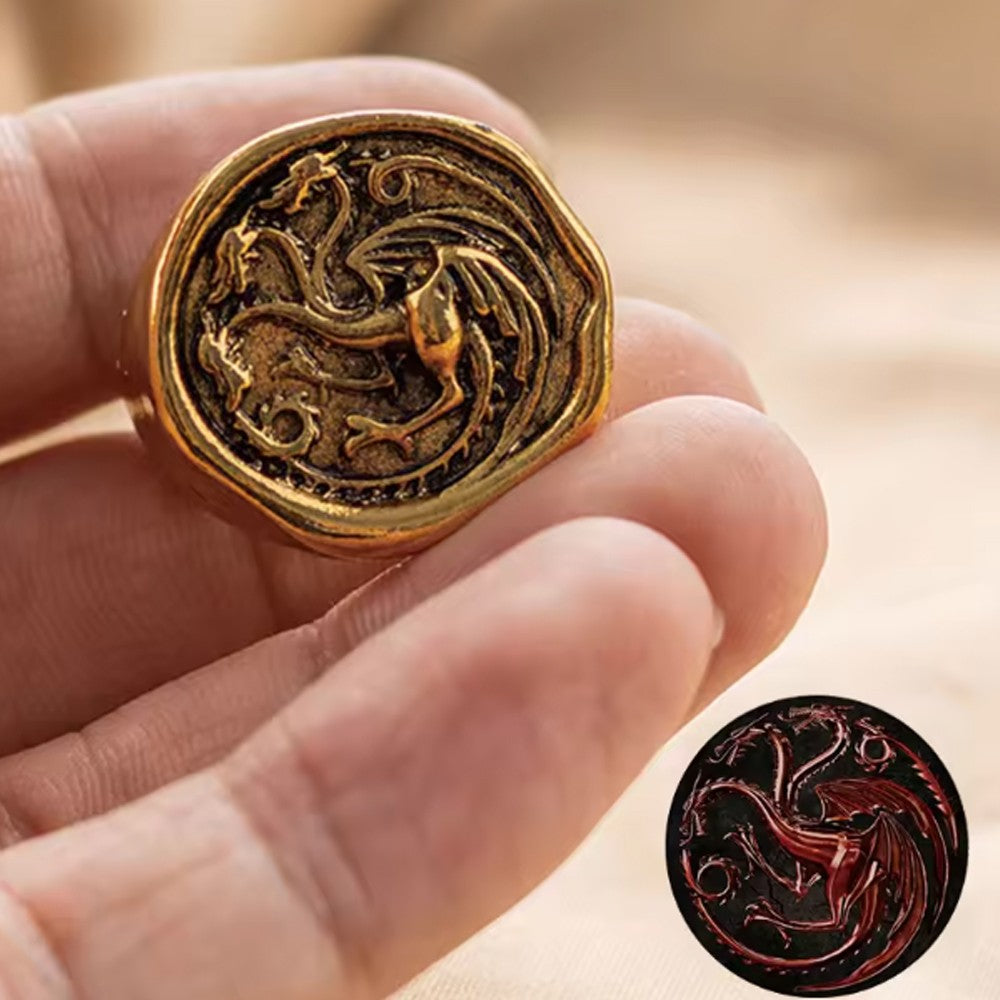 Targaryen Ring Cosplay Three Head Dragon Golden Alloy Metal Rings Fancy Props Halloween Party Costume Accessories Gifts Xmas