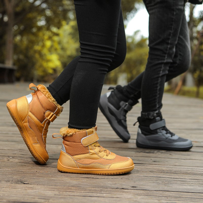 New Children's wide toe barefoot snow boots Little/Big/Kid Wide Toe Minimalist Sneakers Girls waterproof high-top cotton shoes