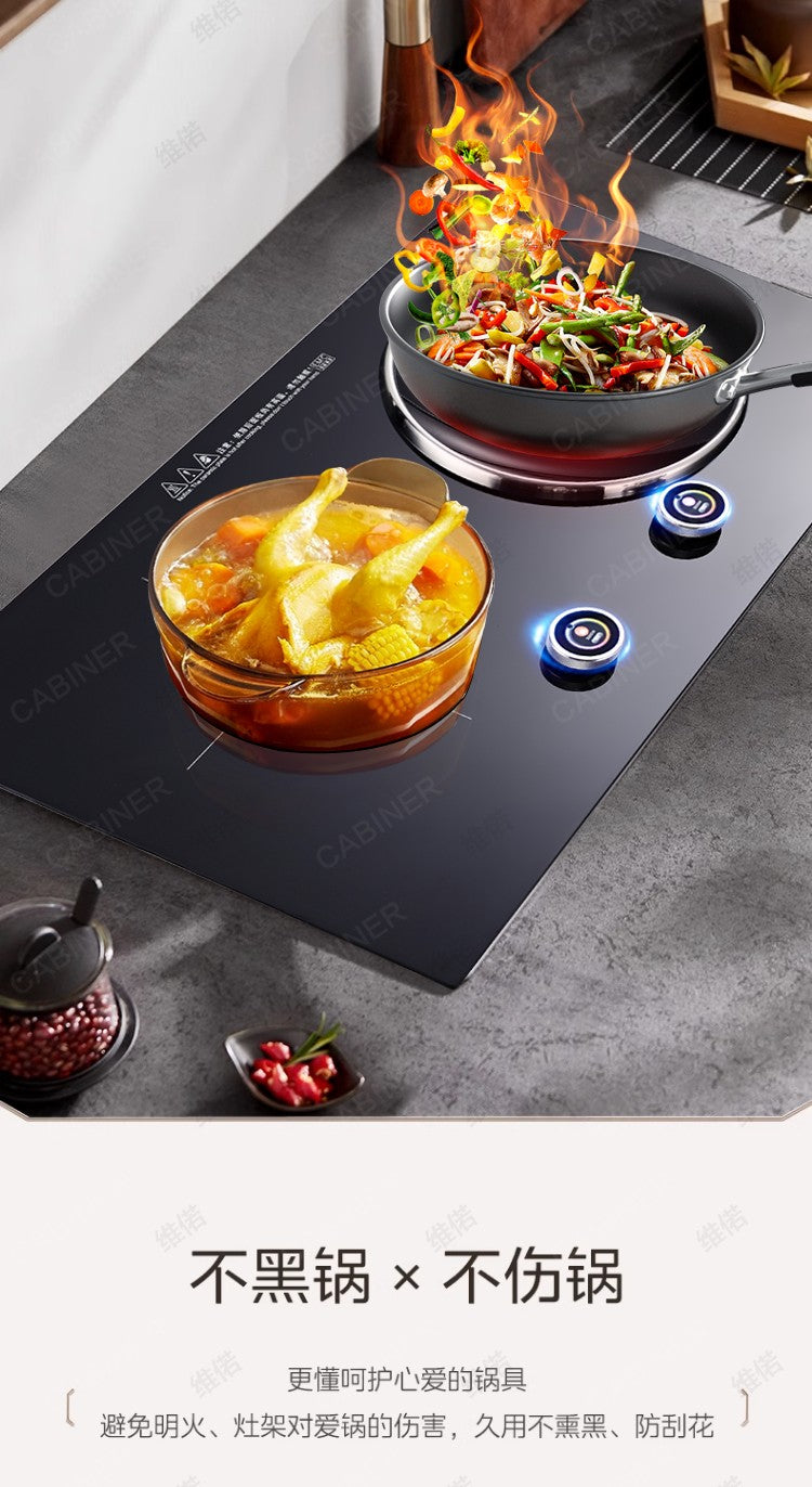 YJQ 7000W knob fire induction cooker household double stove embedded electric ceramic cooker one flat and one concave desktop