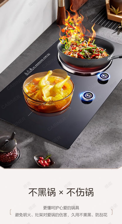 YJQ 7000W knob fire induction cooker household double stove embedded electric ceramic cooker one flat and one concave desktop
