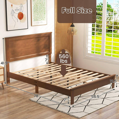 Cama de plataforma completa de madeira com cabeceira, Estrutura de cama de meados do século com pernas de madeira maciça e suporte de ripas de madeira, Pallet Be