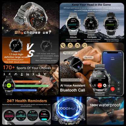2025 T-REX3 1000mAh Grande Bateria Durável Relógio Inteligente Adulto GPS Lanterna Forte 10ATM À Prova D'água Chamada BT Smartwatch Esportivo Masculino