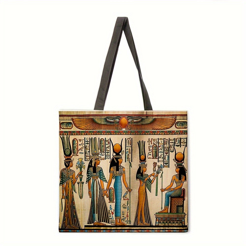 Egyptian Art Print Linen Tote Bag  Foldable Shoulder Handbag for Beac Casual Shopping Bag Daily Handbag Multi-functional