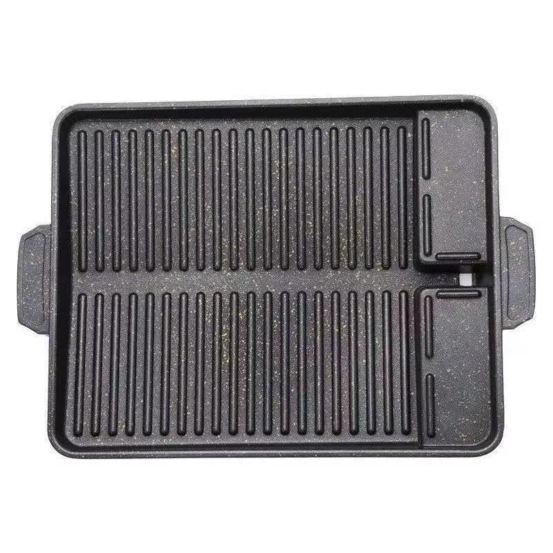 DEOUNY Korean BBQ Grill Pan with Maifan Stone Coated Surface Non-Stick Camping Frying Pan Portable BBQ Grill Plate for Outdoor