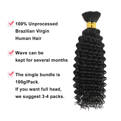 Cabelo a Granel para Tranças 100% Humano Ondulado Profundo Não Processado Sem Trama Tranças Boho Cabelo Humano Extensões a Granel Cabelo Remy Brasileiro
