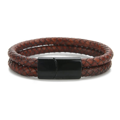 New Vintage Double Layer Braided Leather Bracelet for Men Women Magnetic Clasps Bracelets Punk Charm Men Fashion Jewelry