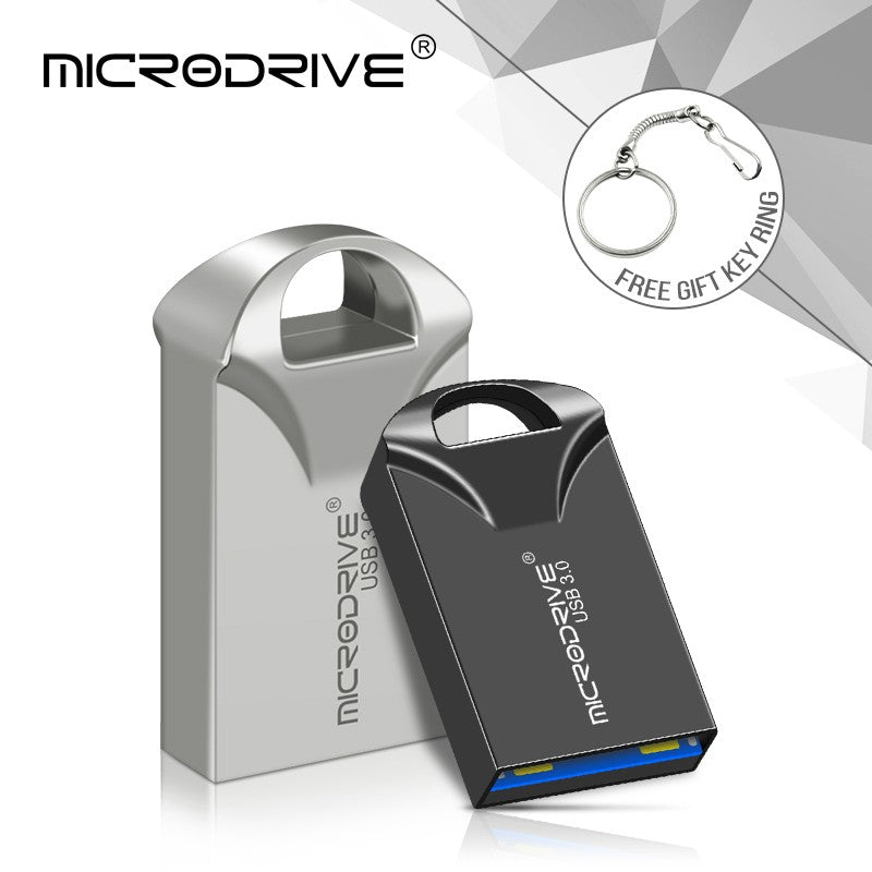 Pen Drive mini USB 3.0 128GB 64GB 32GB 16GB, memória flash de alta velocidade USB3.0, pequeno disco U com chaveiro