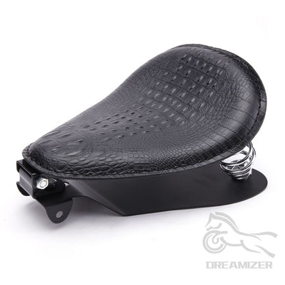 Banco Solo de Couro com Estampa de Jacaré Retrô para Motocicleta Harley Chopper Bobber Honda Yamaha Xs650 Marrom/Preto