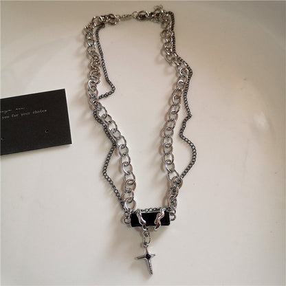Colar com Pingente de Cruz Gótica Preta e Estrela Y2k Gargantilha Feminina Masculina Charm Grunge Punk Joias da Moda ?Acessórios Harajuku Emo