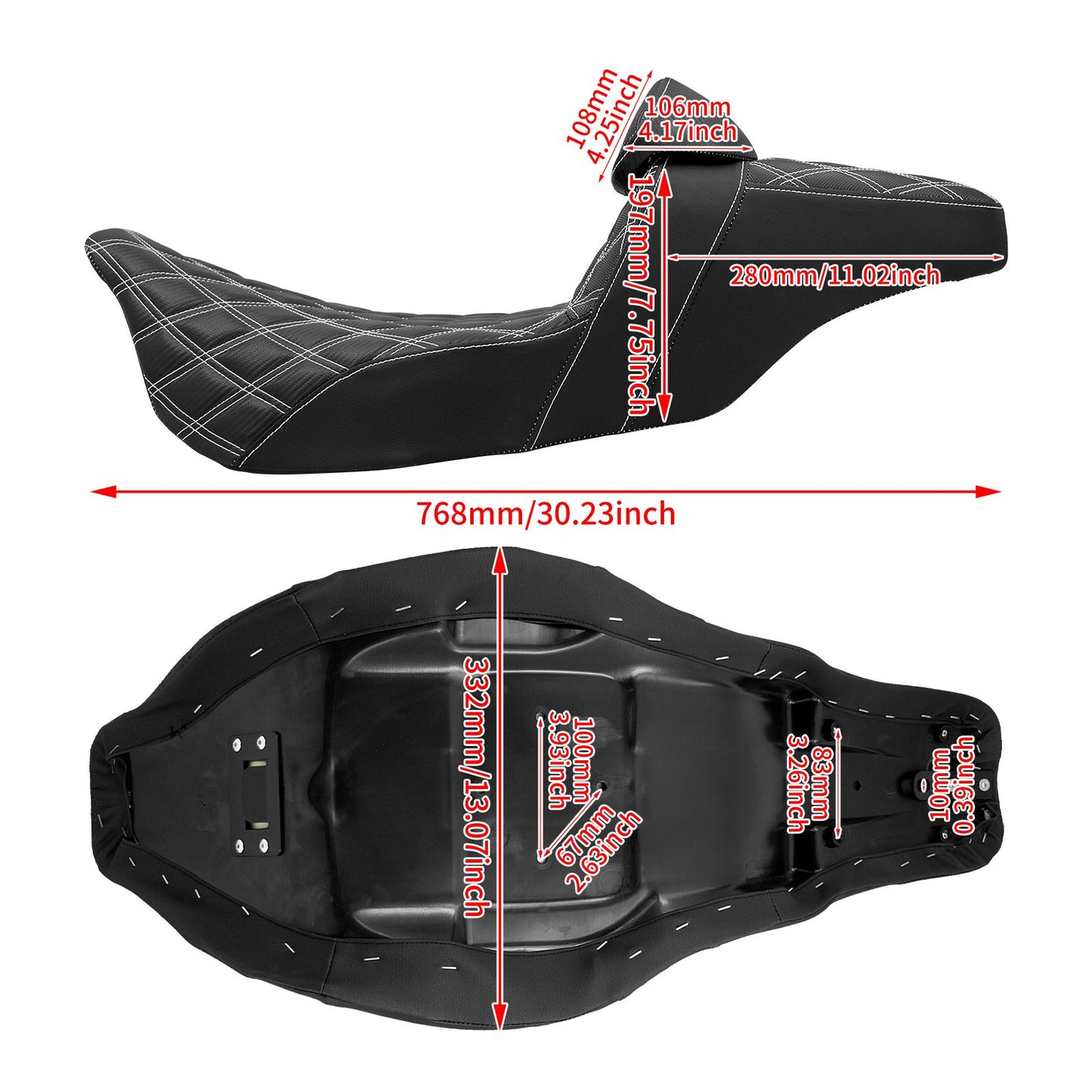 Assento 2 Lugares Moto Garupa Com Encosto Ajustável Almofada Para Harley Touring Electra Road Glide 09-23 Assento De Couro