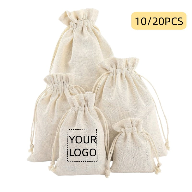 10/20pcs LOGO Personalizado Saco de Algodão com Cordão Anti-Poeira para Armazenamento, Festa, Eid, Páscoa, Embalagem de Presentes de Natal