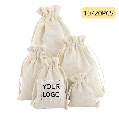 10/20pcs LOGO Personalizado Saco de Algodão com Cordão Anti-Poeira para Armazenamento, Festa, Eid, Páscoa, Embalagem de Presentes de Natal