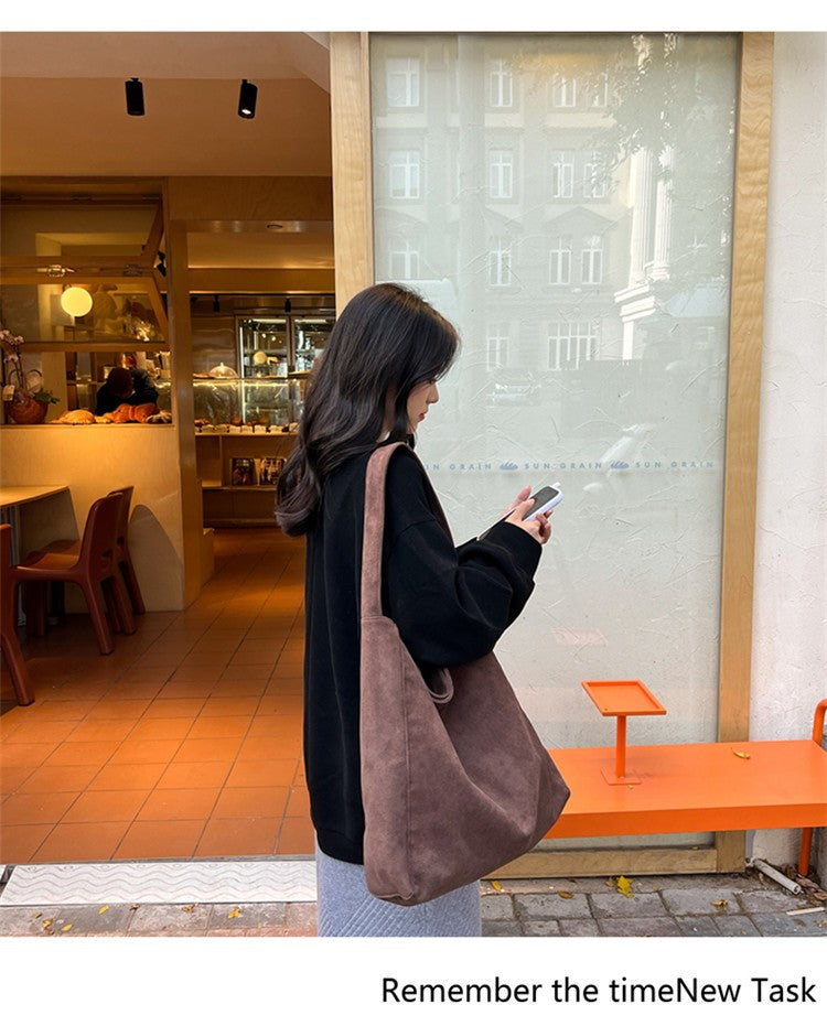 Autumn and winter new matte suede tote bag large capacity commuter casual shoulder bag fashionable versatile women's bag