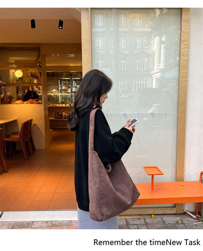 Autumn and winter new matte suede tote bag large capacity commuter casual shoulder bag fashionable versatile women's bag