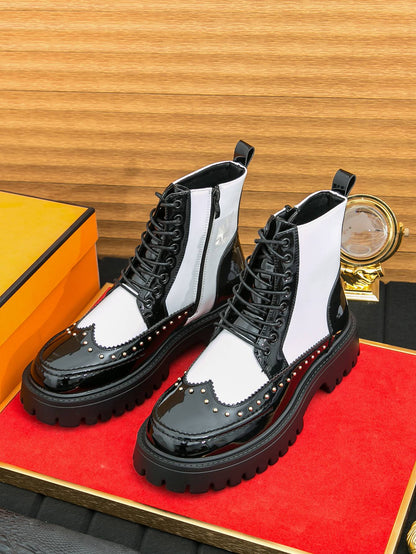 Fashion Rivet Designer Men Boots Motorcycle Pointed Toe Luxury Middle Ankle Short Leather Boots Men Punk Business Dress Shoes