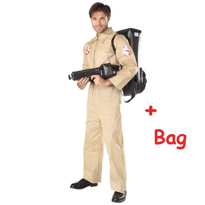 Halloween Father Ghostbusters Costumes Themed Cosplay Halloween Uniform Jumpsuit with Bag Ideal Adults Full Set Dress Up