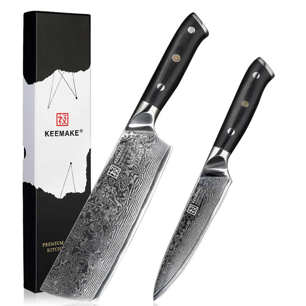 Conjunto de Facas de Cozinha KEEMAKE Design Faca de Utilidade Japonesa para Chef Faca de Corte de Aço Damasco de Alto Carbono para Vegetais e Carnes