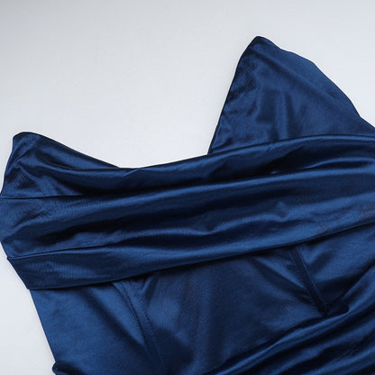 Autumn new European and American fashion temperament sexy slim deep V-waist satin slit dress female