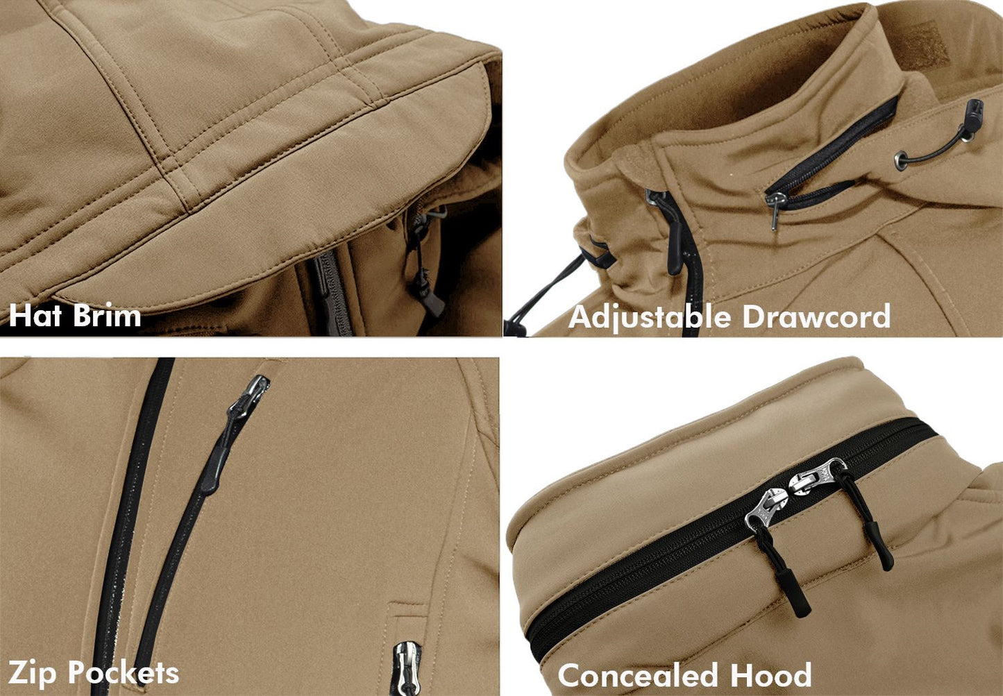 TACVASEN Fleece Lined Waterproof Jackets Mens Jacket Coats Outdoor Safari Windbreaker Winter Warm Work Jacket Outwear Windproof