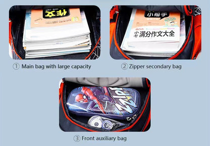 Mochila Escolar Infantil Masculina Fashion Padrão Aranha Vermelha e Preta Com Estojo Conjunto Bolsa Boutique Infantil Masculina