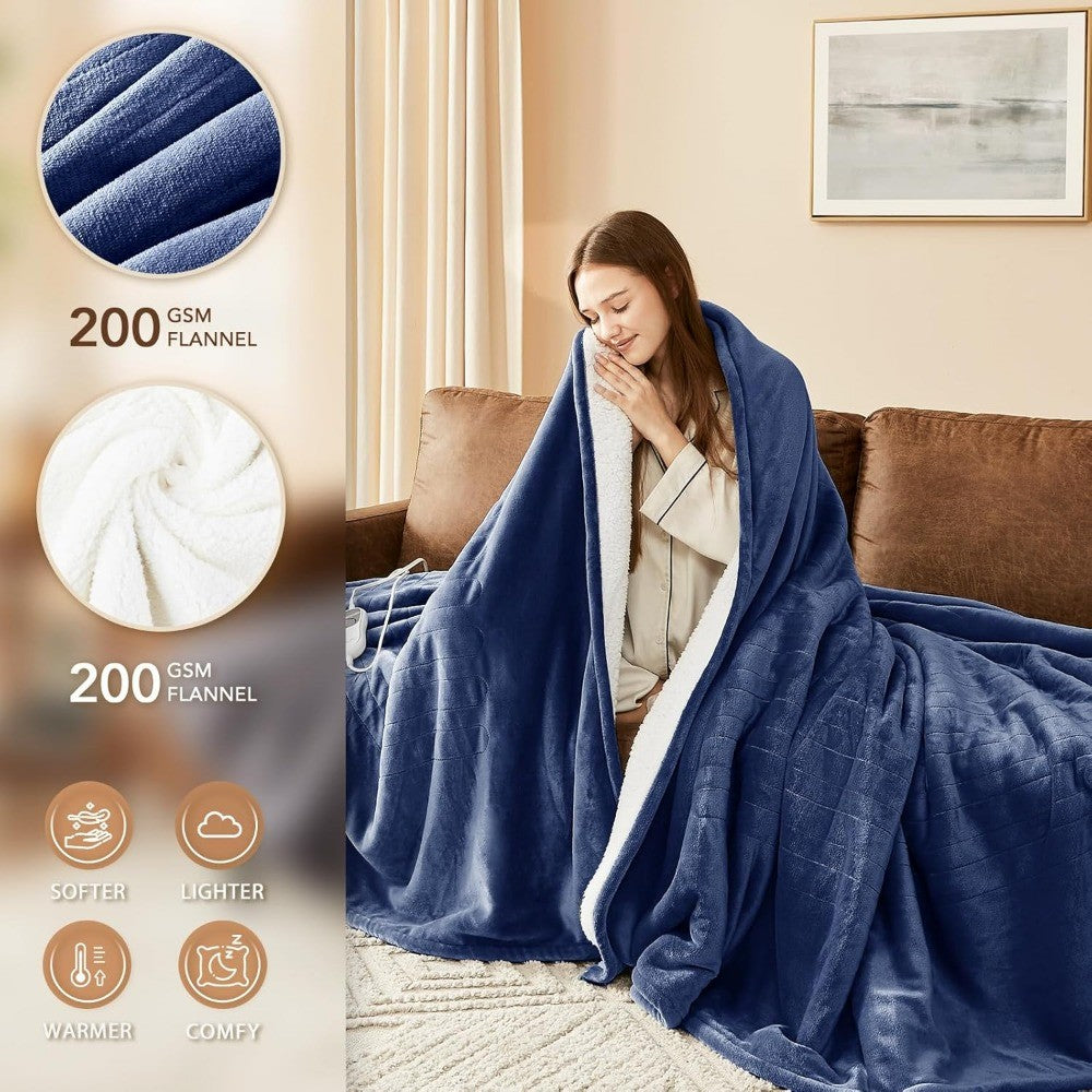 Twin Size Electric Heated Blanket - 62x84 Bed Warmer with 10 Temperature Settings, 8-Hour Auto Shut-Off, and Quick Warm-Up