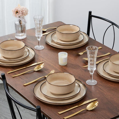 24Piece Plates and Bowls Set Stoneware Dinnerware Sets for 8 Reactive Glaze Ceramic Dinning Ware Dishes Microwave and Dishwashe