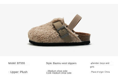 Children's Fleece Elastic Clogs Baby Boys Girls Plush Slipper Toddler Prewalker Footwear Winter Warm Soft Sole Shoes