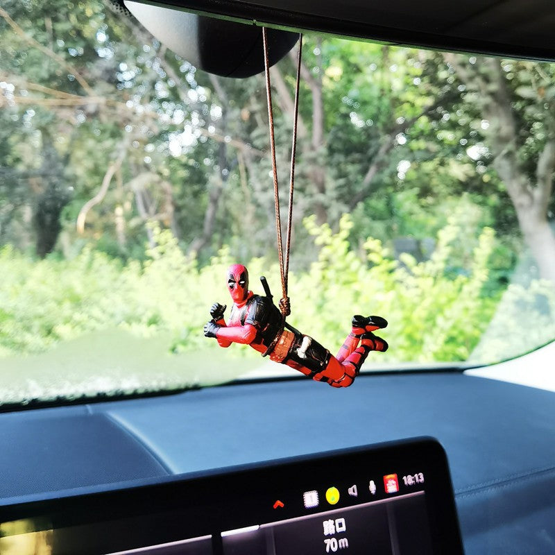Deadpool Car Rearview Mirror Pendant Action Figure Poseable Model Toy Car Decoration Backpack Pendant Accessory Holiday Gift