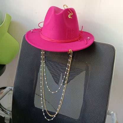 Vários chapéus DIY Chapéu Fedora com novos acessórios de corrente dourada, chapéu de inverno jazz hip-hop, chapéu de viagem, chapéu estilo punk, chapéu de igreja ????? ???????