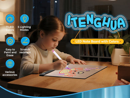 LED Note Board Night Light with 7 Colors & Flashing Mode Acrylic Dry Erase Drawing Board for Birthday/Holiday Gift office home