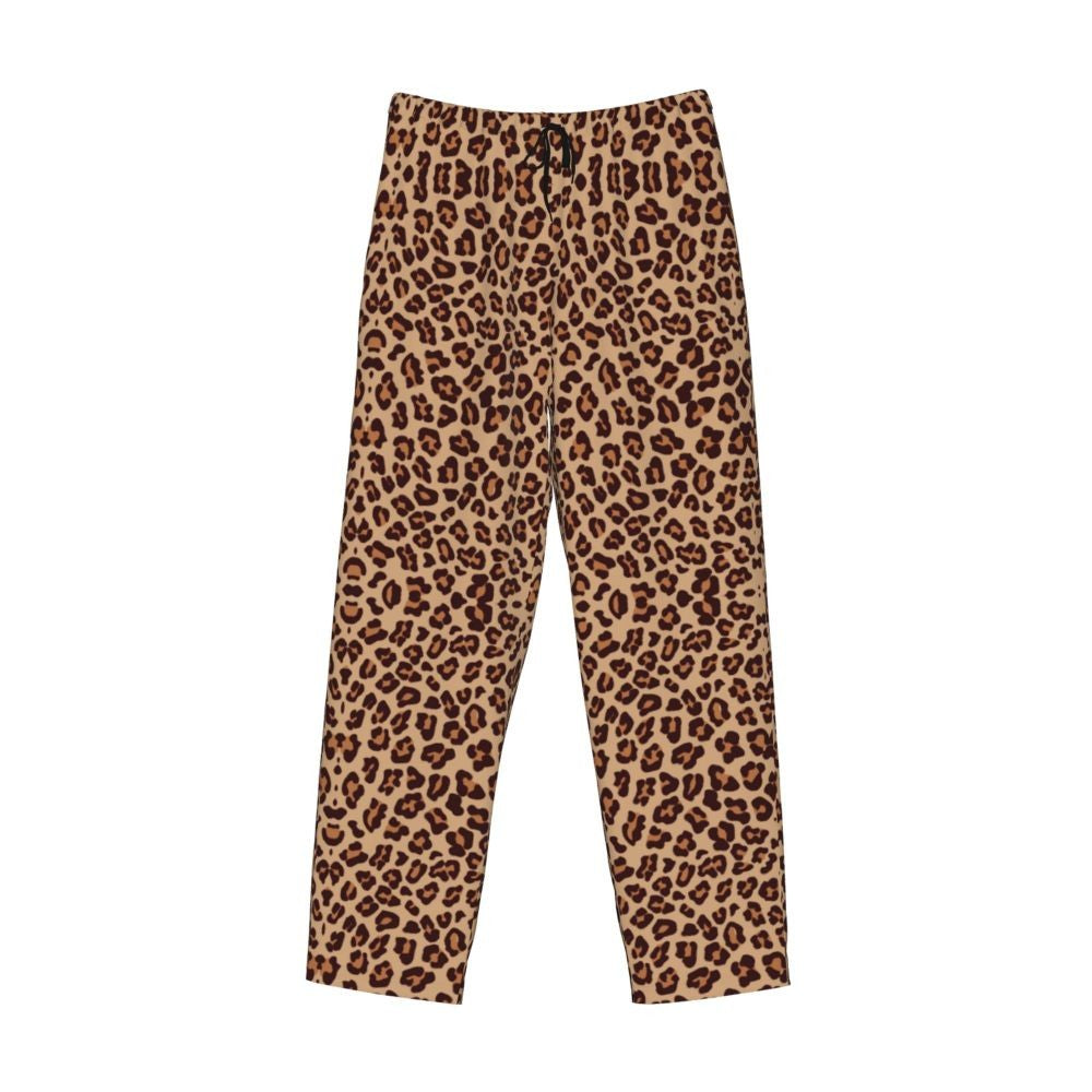 Custom Leopard Print Pajama Pants Men's Animal Skin Sleepwear Lounge Sleep Bottoms Stretch with Pockets