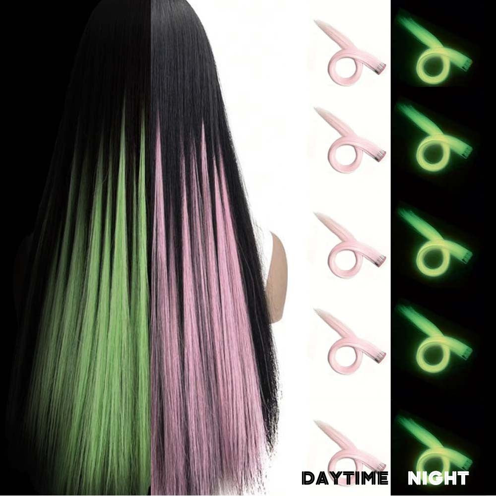 5 Unidades Mechas de Cabelo Luminosas Sintéticas Neon Presilha Fake Acessórios de Cabelo para Festas Extensão de Cabelo Brilha no Escuro Y2K