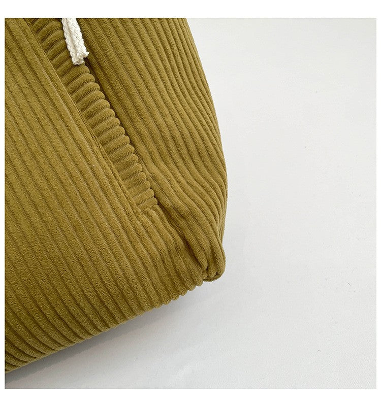 Casual Corduroy Handbag with Zipper Closure Light and Large Capacity Fixed Shoulder Strap Solid Color Daily Commuter Handbag